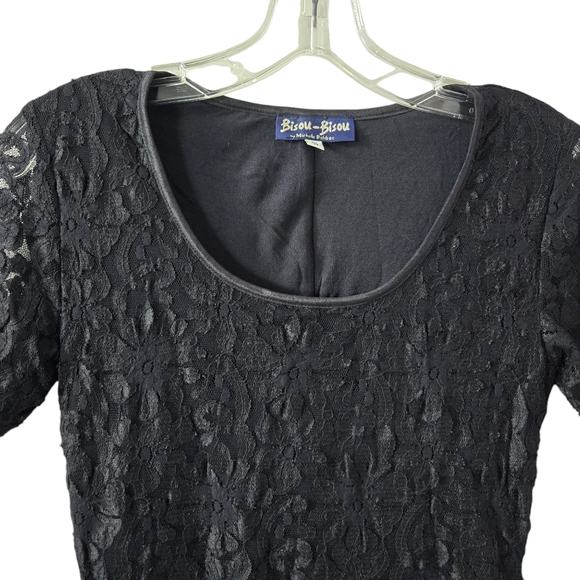 Vintage Bisou Bisou Small Black Lace Short-Sleeve Lined Mini‎ Dress Made In USA - Picture 5 of 14